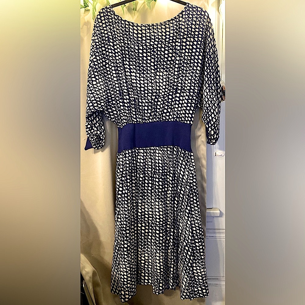 Maeve / Anthropology Blue and White Patterned Long Sleeve Dress (S) Like New - Picture 5 of 9